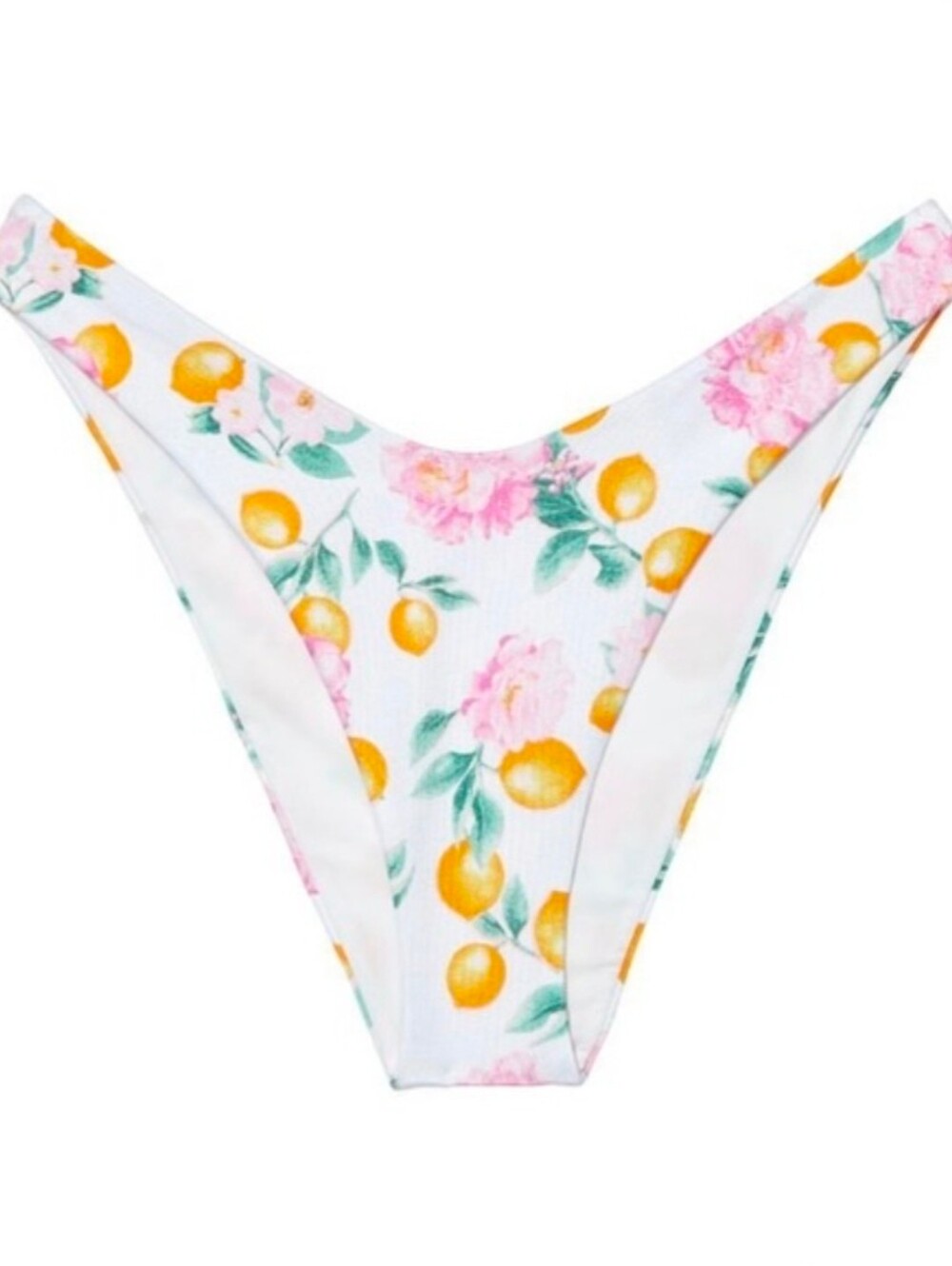 Women's White Citrus Lemon Floral Bikini Bottoms VS New